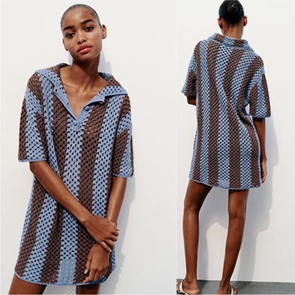 Zara Blue and Brown Swim Coverup